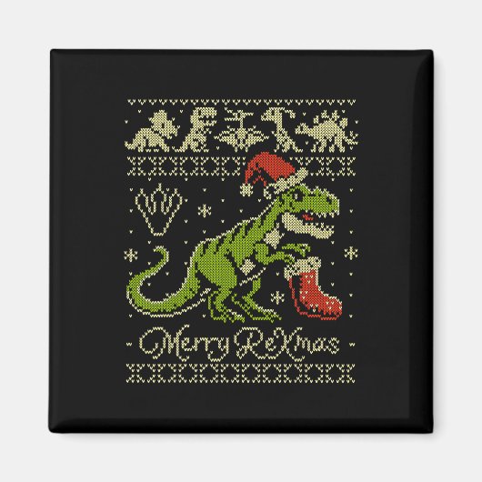 Dinosaur Ugly Christmas Sweater - Funny Christmas  マグネット (正面)