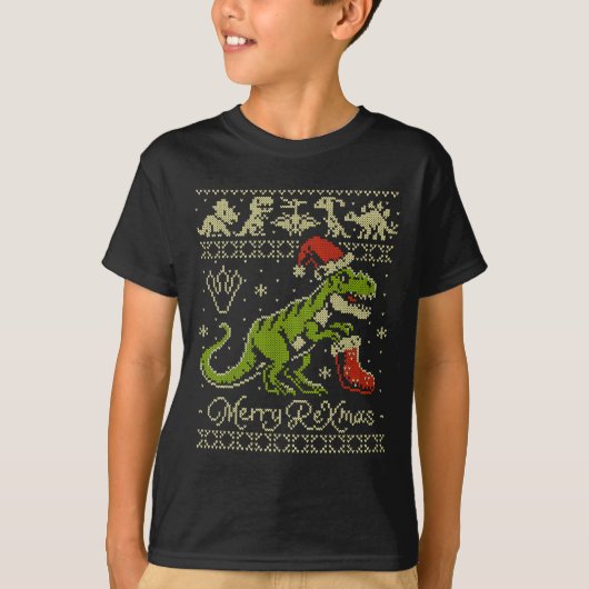 Dinosaur Ugly Christmas Sweater - Funny Christmas  Tシャツ (正面)