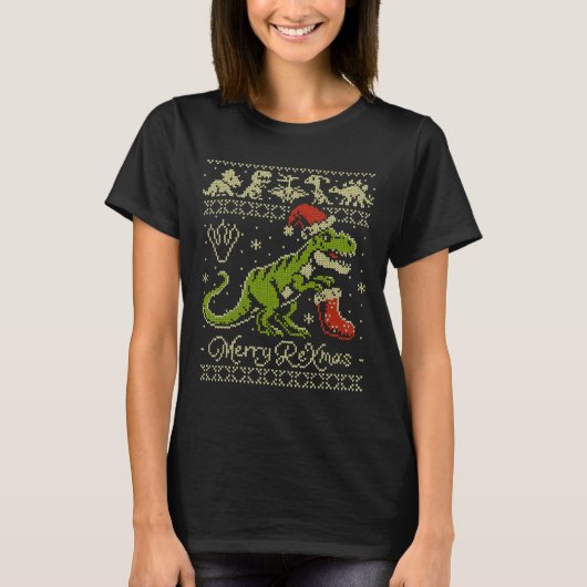 Dinosaur Ugly Christmas Sweater - Funny Christmas  Tシャツ (正面)