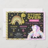 Dinosaur & Unicorn Joint Birthday Invitation 招待状 (正面)