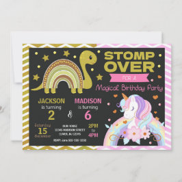 Dinosaur & Unicorn Joint Birthday Invitation 招待状