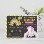 Dinosaur & Unicorn Joint Birthday Invitation 招待状 (スタンド正面)