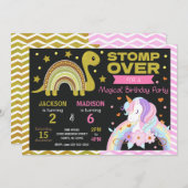 Dinosaur & Unicorn Joint Birthday Invitation 招待状 (正面/裏面)