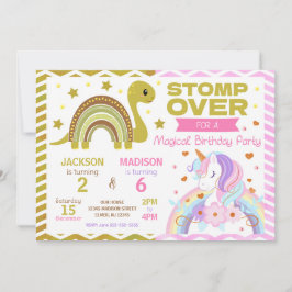 Dinosaur & Unicorn Joint Birthday Invitation 招待状