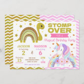 Dinosaur & Unicorn Joint Birthday Invitation 招待状 (正面/裏面)