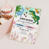 Dinosaur & Unicorn Joint Kids Birthday 招待状