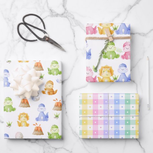 Dinosaur Watercolor ラッピングペーパーシート (正面)