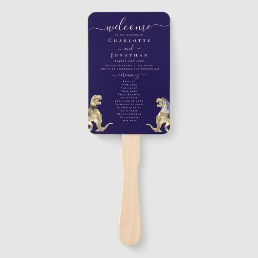 Dinosaur Wedding Ceremony Navy Blue Blush Pink ハンドファン (正面)