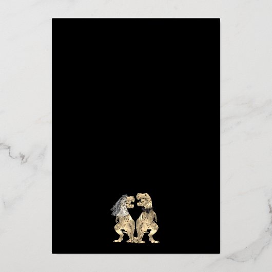 Dinosaur Wedding T-Rex Bride & Groom Black & Gold 箔招待状 (裏面)