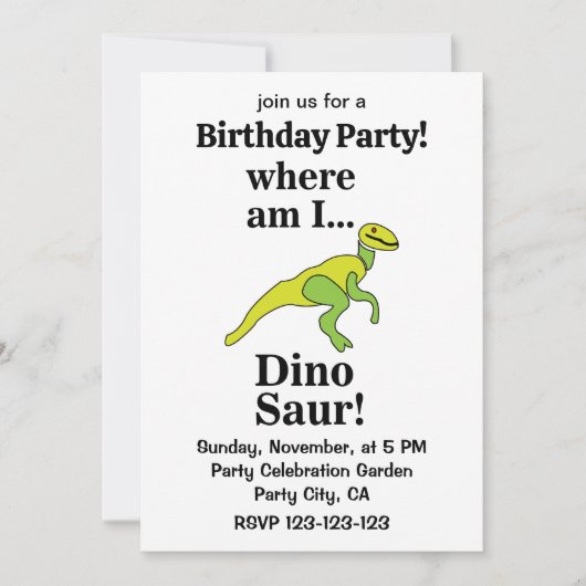 Dinosaur Where Am I Funny Birthday Party 招待状 (正面)