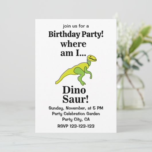 Dinosaur Where Am I Funny Birthday Party 招待状 (スタンド正面)