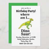 Dinosaur Where Am I Funny Birthday Party 招待状 (正面/裏面)