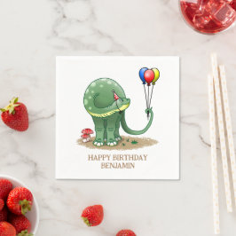 Dinosaur with birthday balloons スタンダードカクテルナプキン