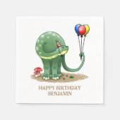 Dinosaur with birthday balloons スタンダードカクテルナプキン (正面)