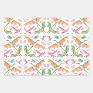 Dinosaur Wrapping Paper Flat Sheet Set of 3 ラッピングペーパーシート