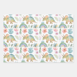 Dinosaur Wrapping Paper Flat Sheet Set of 3 ラッピングペーパーシート