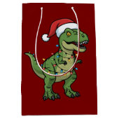 Dinosaur Xmas Lights Holiday Spirit Festive Dino ミディアムペーパーバッグ (正面)
