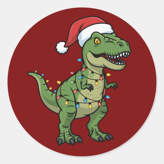 Dinosaur Xmas Lights Holiday Spirit Festive Dino ラウンドシール (正面)