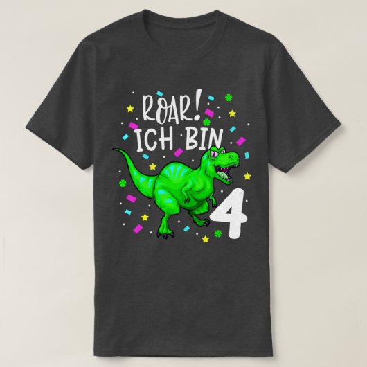 Dinosaurier Kinder 4 Geburtstag Dino TRex Jungen Tシャツ (デザイン正面)