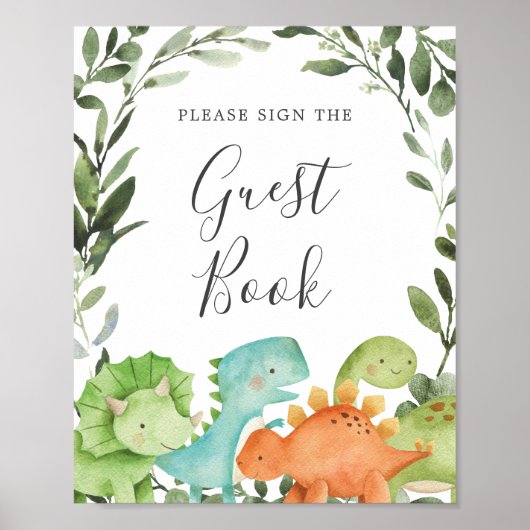 Dinosaurs Baby Shower Guestbook Sign ポスター (正面)