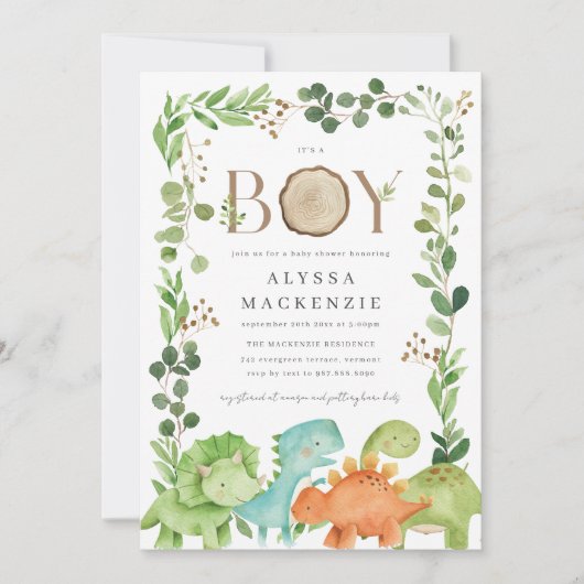 Dinosaurs Baby Shower Invitation 招待状 (正面)