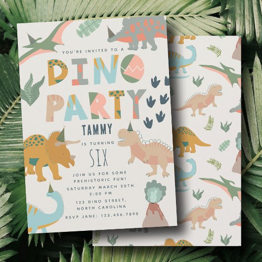 Dinosaurs Boho Dino Party Animals Birthday 招待状