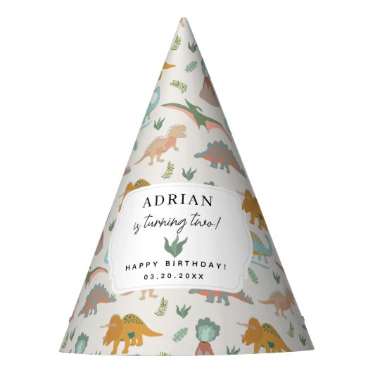 Dinosaurs Boho Prehistoric Party Animals Birthday パーティーハット (正面)