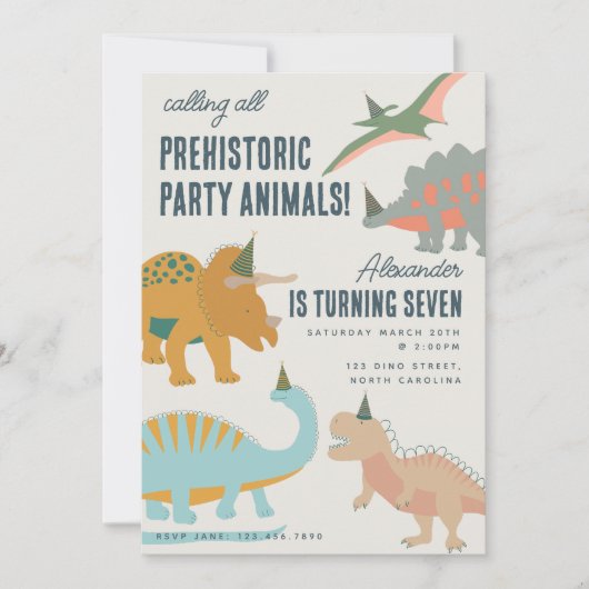 Dinosaurs Boho Prehistoric Party Animals Birthday 招待状 (正面)