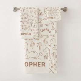 Dinosaurs Boy Name Dino Cute Jungle Boho Beige バスタオルセット
