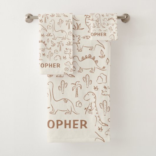 Dinosaurs Boy Name Dino Cute Jungle Boho Beige バスタオルセット (インサイチュ)