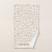 Dinosaurs Boy Name Dino Cute Jungle Boho Beige バスタオルセット (ハンドタオル)
