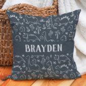 Dinosaurs Boy Name Dino Cute Jungle Dark Blue クッション