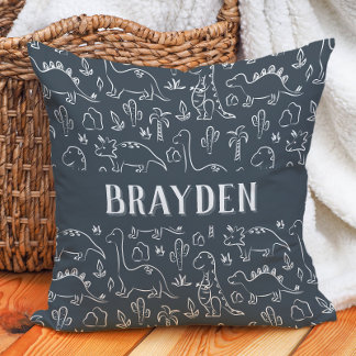 Dinosaurs Boy Name Dino Cute Jungle Dark Blue クッション