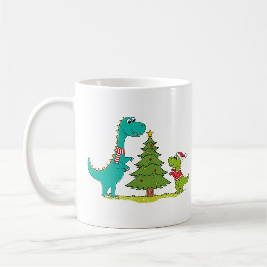 Dinosaurs Christmas Celebrating コーヒーマグカップ (左)