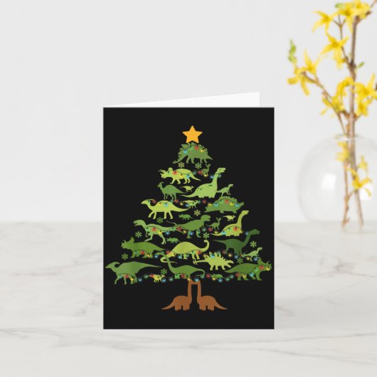 Dinosaurs Christmas Kids Christmas Tree Funny Love カード (黄色い花)