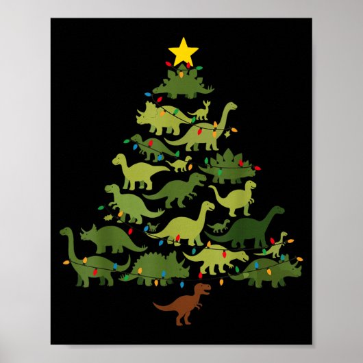 Dinosaurs Christmas Tree Merry Dinomas Funny Famil ポスター (正面)