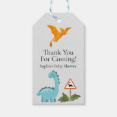 Dinosaurs Crossing Footprint Baby Shower  ギフトタグ (正面)