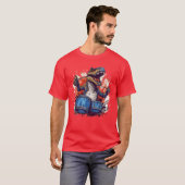 Dinosaurs Drums Music Playing Re Dino Drummer vint Tシャツ (正面フル)
