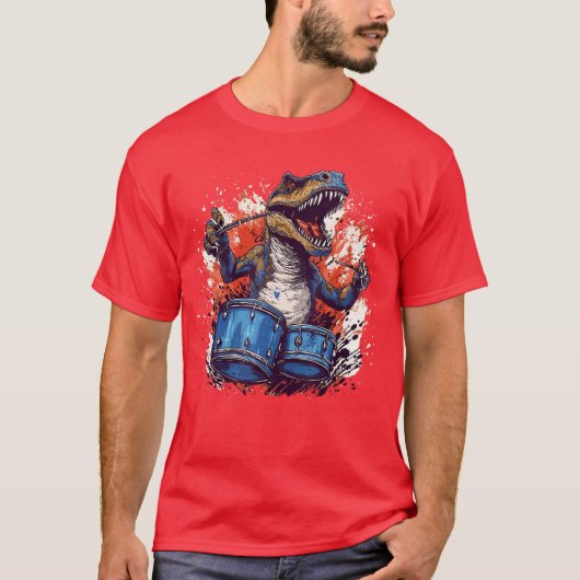 Dinosaurs Drums Music Playing Re Dino Drummer vint Tシャツ (正面)