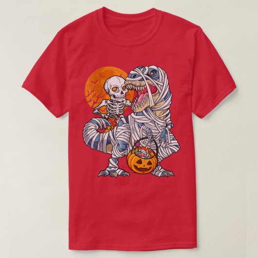 Dinosaurs for boys s Skeleton Riding Mummy Pumpkin Tシャツ (デザイン正面)