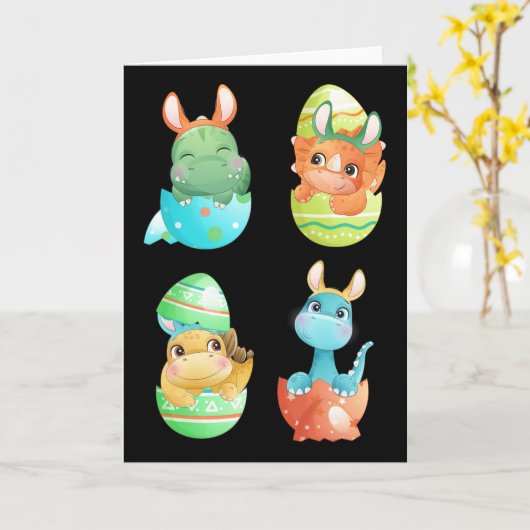 Dinosaurs Hatch Out Of Easter Eggs  カード (黄色い花)