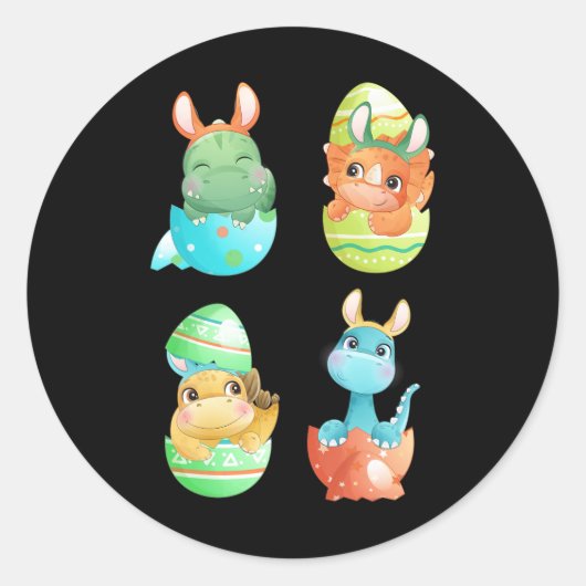 Dinosaurs Hatch Out Of Easter Eggs  ラウンドシール (正面)