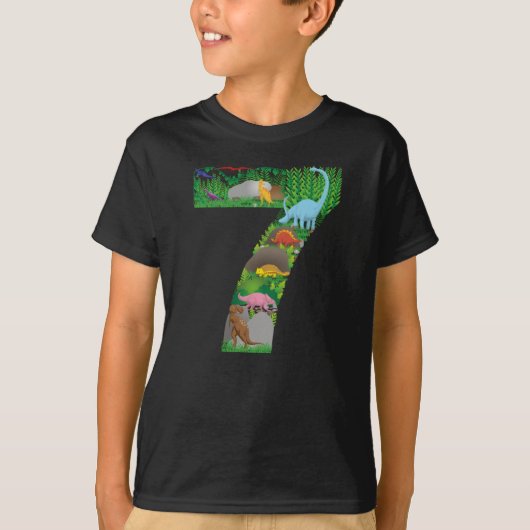 Dinosaurs Jungle Scene seventh Birthday no. seven Tシャツ (正面)