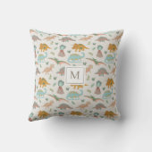 Dinosaurs Kids Hand Drawn Boho Dinosaur Monogram クッション (裏面)