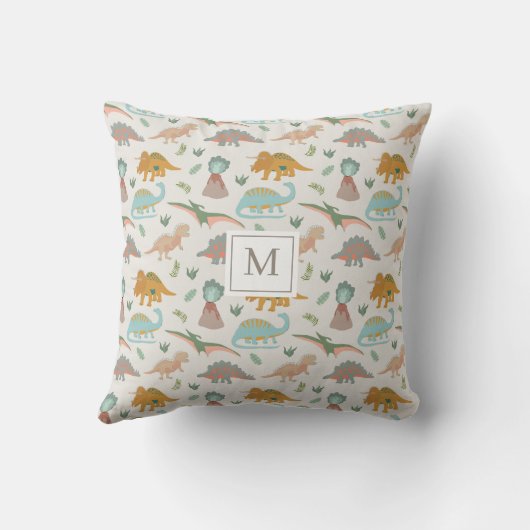 Dinosaurs Kids Hand Drawn Boho Dinosaur Monogram クッション (裏面)