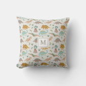 Dinosaurs Kids Hand Drawn Boho Dinosaur Monogram クッション (正面)