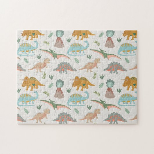 Dinosaurs Kids Hand Drawn Boho Dinosaur Pattern ジグソーパズル (横)