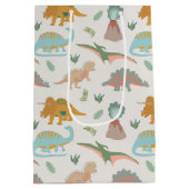 Dinosaurs Kids Hand Drawn Boho Dinosaur Pattern ミディアムペーパーバッグ (裏面)