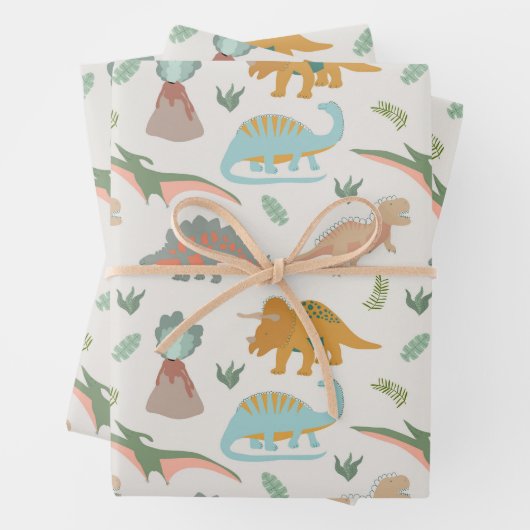 Dinosaurs Kids Hand Drawn Boho Dinosaur Pattern ラッピングペーパーシート (インサイチュ)