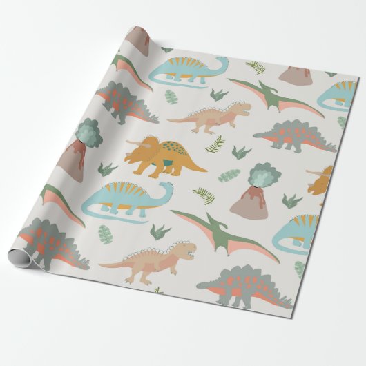 Dinosaurs Kids Hand Drawn Boho Dinosaur Pattern ラッピングペーパー (アンロールド)